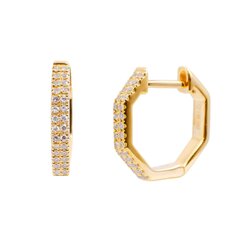 Aretes Oro Amarillo 14k, Estilo Huggies con Diamantes