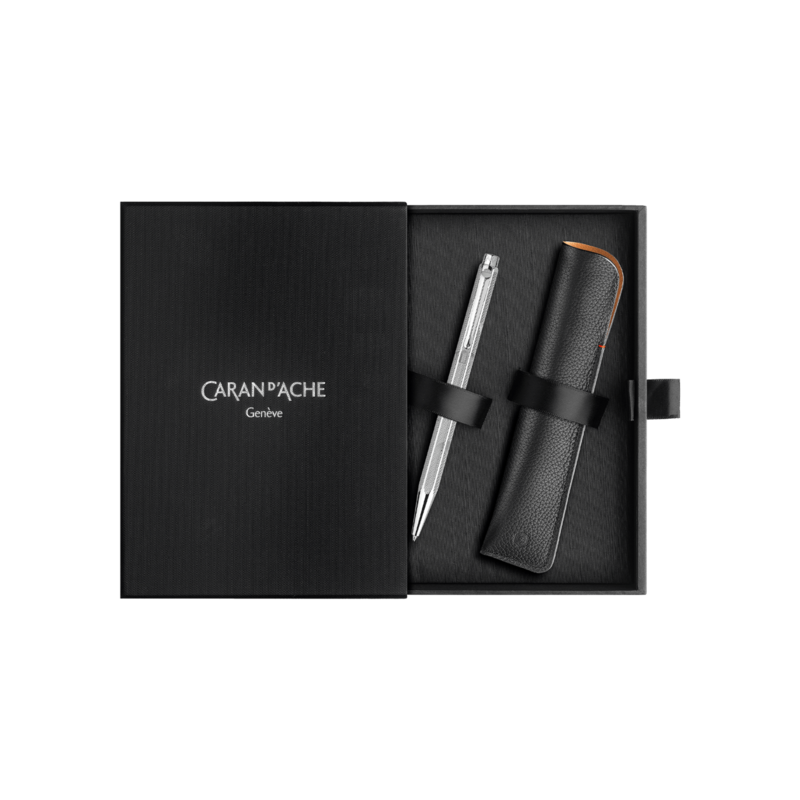 Juego de bolígrafo y estuche de piel ECRIDOR™ ZEN Platinum